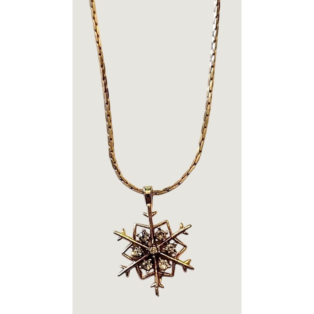 Snowflake Necklace Rhinestone Winter‎ Holiday Sparkle Christmas Gold Tone 18in